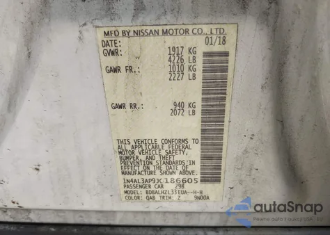 2018 Nissan Altima 2.5 Sr из США, поврежденный, VIN 1N4AL3AP9JC186605